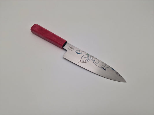 180mm kokkekniv - custom - pink - engraving